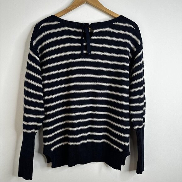 Rebecca Taylor Sweater Sz S Merino Wool Stripe Nautical Pullover Anchor Knit - Picture 9 of 12